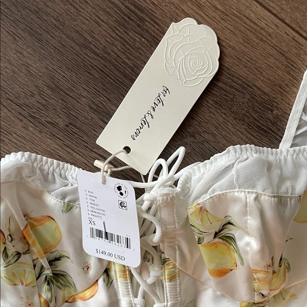 For Love & Lemons White Lemon-Print Lace-Up Bodysuit - Picture 5 of 7